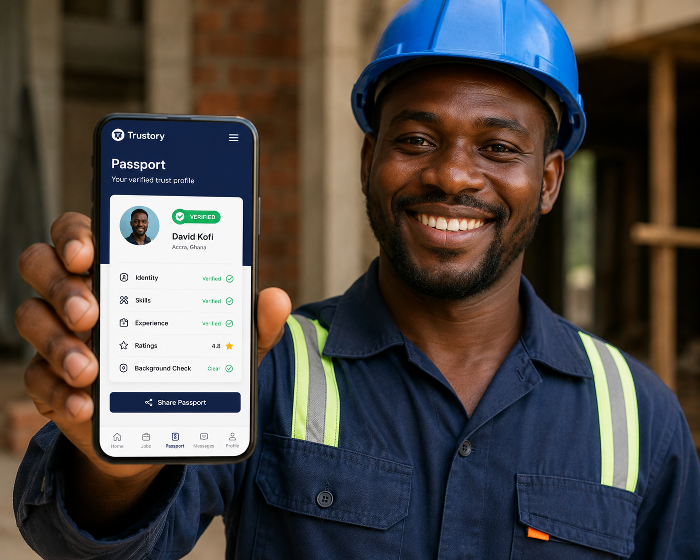 Worker using Trustory on phone
